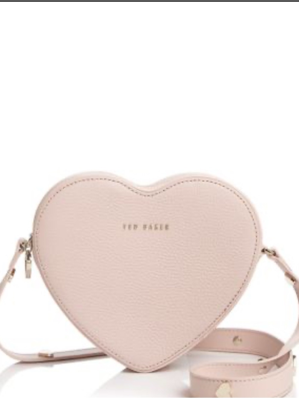 Ted Baker Pale Pink Pebbled Leather Heart-Shaped Crossbody Bag  gold -accents - Picture 8 of 15